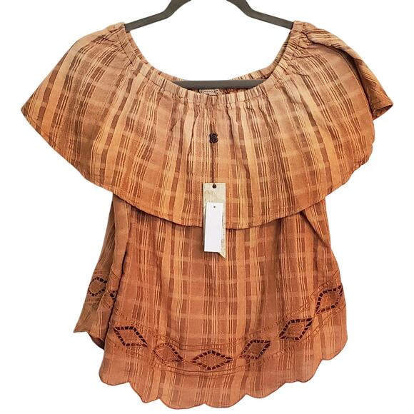 Buckle Ombre Brown Caramel Top S On/Off Shoulder Tier Whimsy Earthy Neutral NWT - Picture 1 of 10